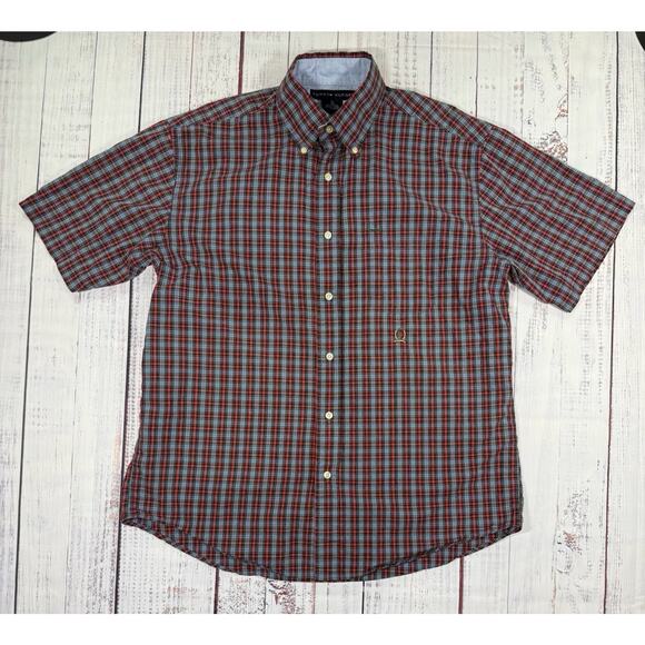 Tommy Hilfiger Other - Tommy Hilfiger Button Up Shirt Men Size M Red Plaid Short Sleeve Embroidered